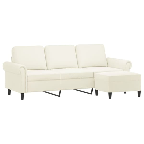 vidaXL 3-sitssoffa med fotpall gräddvit 180 cm sammet