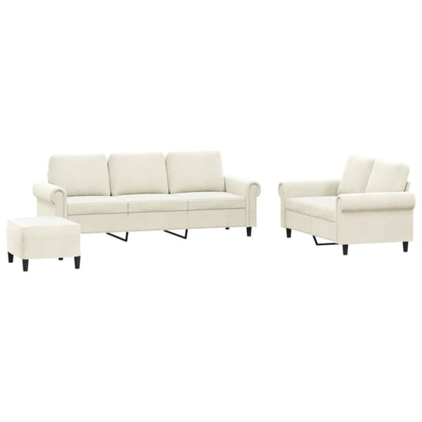 vidaXL sofasæt 3 dele med hynder velour cremefarvet
