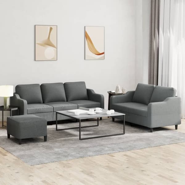 vidaXL sofasæt 3 dele med hynder stof mørkegrå