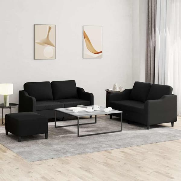 vidaXL sofasæt 3 dele med hynder stof sort