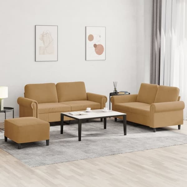 vidaXL sofasæt 3 dele med hynder velour brun