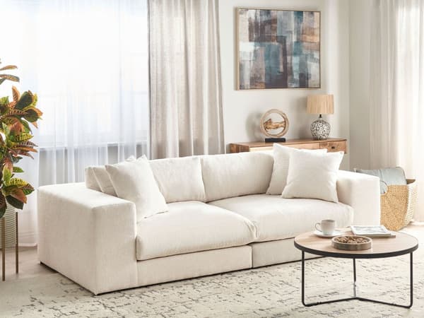 Soffa Tyg Polyester Vit 240 cm x 120 cm x 61 cm Soffa 3-Sits Kuddar Armstöd Vardagsrum Modern Bekväm Mysig