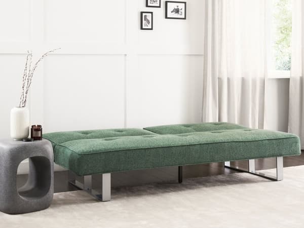 Vuodesohva vihreä polyesteri kangas 190 x 79 x 88 cm 3 hengelle metalli jalat säädettävä selkänoja moderni tyyli