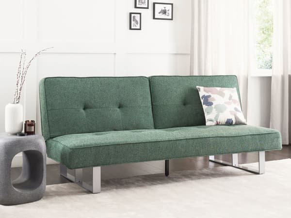 Vuodesohva vihreä polyesteri kangas 190 x 79 x 88 cm 3 hengelle metalli jalat säädettävä selkänoja moderni tyyli