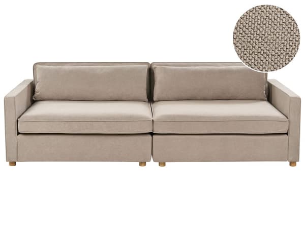 Soffa Taupe Tyg 3-sits Träben Armstöd Modern Stil