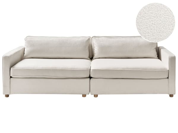 Soffa Off-White Bouclé 3-sits Träben Armstöd Modern Stil