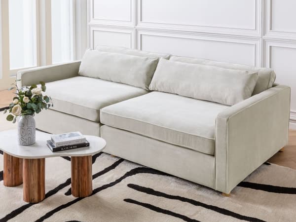 Soffa Ljusgrå Manchester 3-sits Träben Armstöd Modern Stil