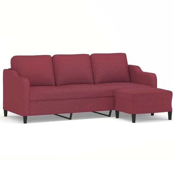 vidaXL 3-sitssoffa med fotstöd vinröd 180 cm tyg
