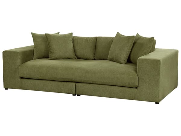 Sofa Stoff Polyester Grønn 240 cm x 120 cm x 61 cm Sofa 3 Seter Polstret Rygg Skinnespor Armlener Stue Moderne Komfortabel Koselig