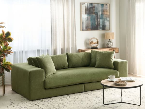 Sofa Stoff Polyester Grønn 240 cm x 120 cm x 61 cm Sofa 3 Seter Polstret Rygg Skinnespor Armlener Stue Moderne Komfortabel Koselig