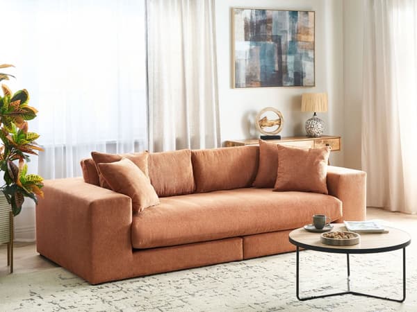 Soffa Tyg Polyester Orange 240 cm x 120 cm x 61 cm Soffa 3-Sits Kuddar Armstöd Vardagsrum Modern Bekväm Mysig