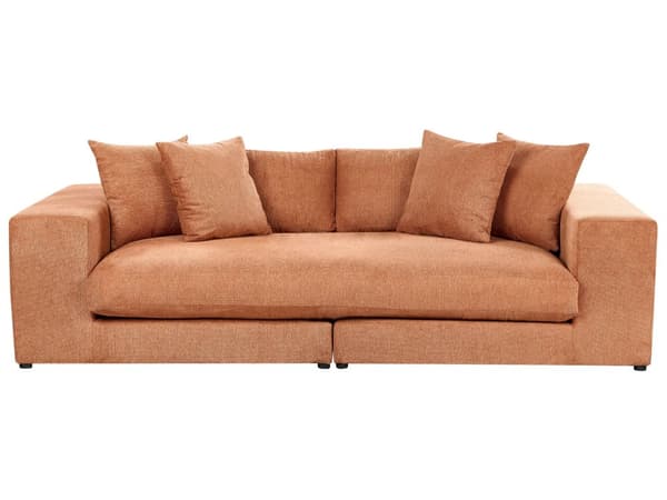 Soffa Tyg Polyester Orange 240 cm x 120 cm x 61 cm Soffa 3-Sits Kuddar Armstöd Vardagsrum Modern Bekväm Mysig