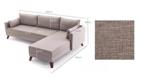 Chic Home Bea kulmasohva divaanilla 275x165 cm R, ruskea