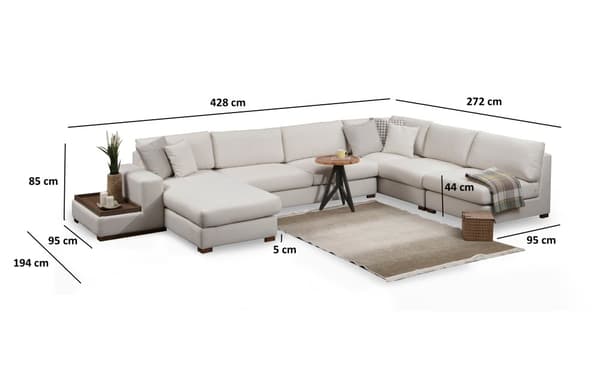 Chic Home Loop kulmasohva divaanilla ja sivupöydällä 428x272x194 cm L, harmaa