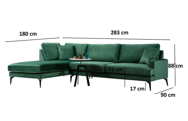 Chic Home Pauliina kulmasohva divaanilla 283x180 cm L, vihreä