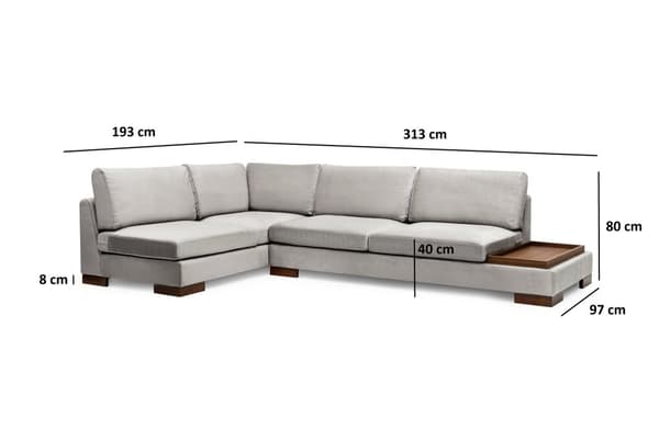 Chic Home Tuire kulmasohva rahilla ja sivupöydällä 313x193 cm L, vaaleanharmaa