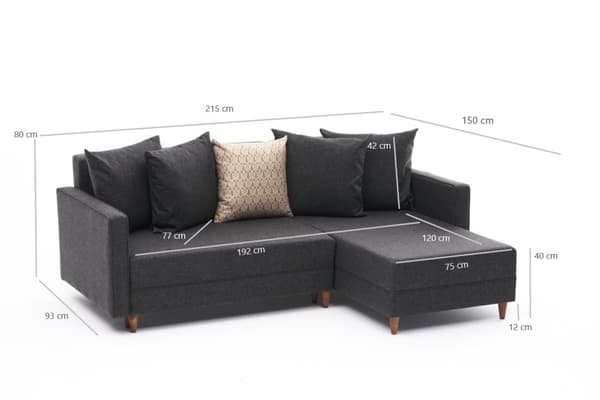 Chic Home Alina kulmavuodesohva divaanilla 215x150 cm R, antrasiitti