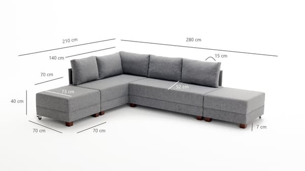 Chic Home Floora kulmavuodesohva 210x280 cm L, antrasiitti