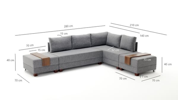 Chic Home Floora kulmavuodesohva 210x280 cm R, harmaa