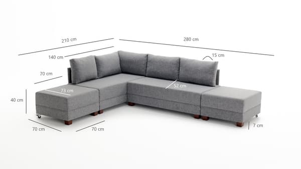 Chic Home Floora kulmavuodesohva 210x280 cm R, vaaleanharmaa