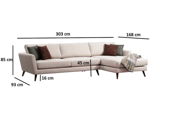 Chic Home Maaninka kulmavuodesohva divaanilla 303x168 cm R, vaaleanbeige