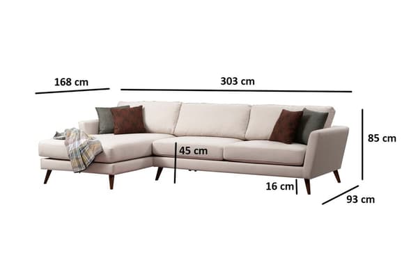 Chic Home Maaninka kulmavuodesohva divaanilla 303x168 cm, L vaaleanbeige