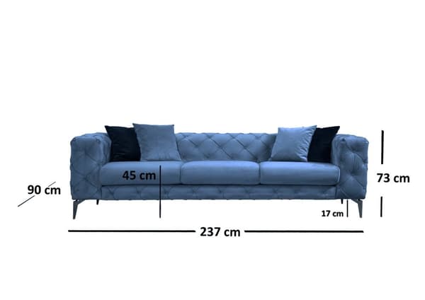 Chic Home Aino 3-istuttava sohva 237 cm, vaaleansininen