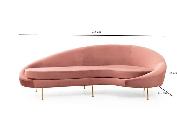 Chic Home Else 3-istuttava sohva, kaareva 255x120 cm R, roosa
