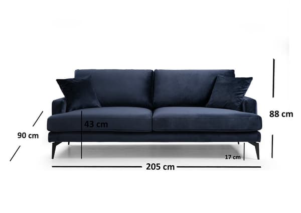 Chic Home Pauliina 3-istuttava sohva 205 cm, tummansininen