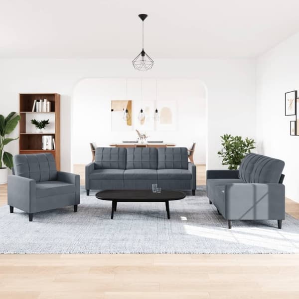 vidaXL sofasæt 3 dele med hynder velour mørkegrå