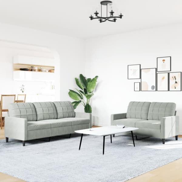 vidaXL sofasæt 2 dele med hynder velour lysegrå