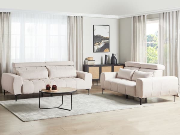 Sofa Beige Stoff 2-seters med Justerbare Nakkestøtter Moderne møbler til stuen
