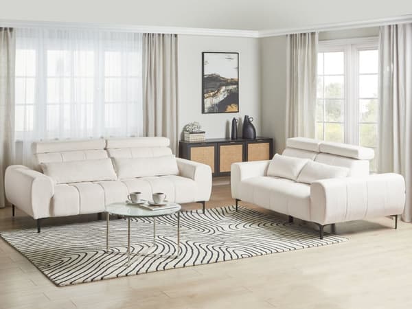 Sofa Hvit Boucle 2-seters Polstring med Justerbare Nakkestøtter Moderne stil Stuemøbler