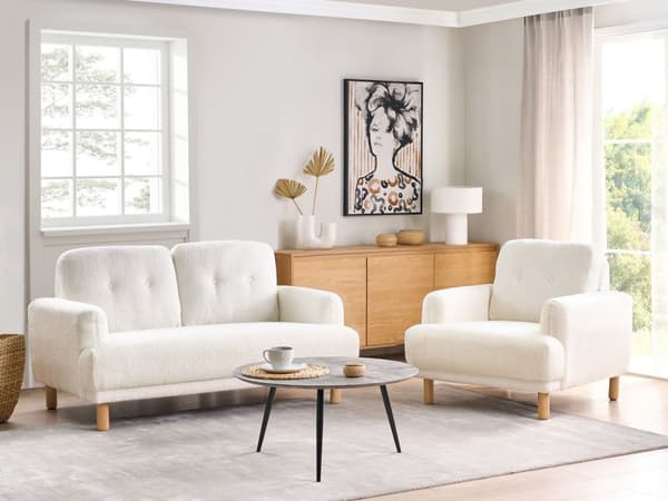 Sofa Hvid Boucle 2 Personers Tyk Polstret Dyb Blød Stofsofa til Stuen Moderne Inspiration Stue Møbel Moderne
