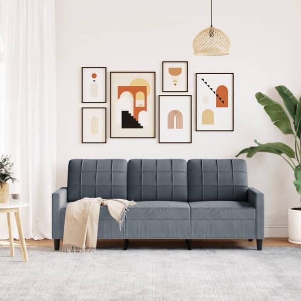 vidaXL 3-sitssoffa mörkgrå 180 cm sammet