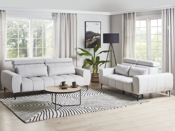Soffa 2-sits Grå Tygklädsel med Justerbara Nackstöd Modern Stil Vardagsrumsmöbler