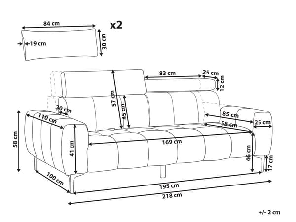 Soffa 3-sits Krämfärgad Tygklädsel med Justerbara Nackstöd Modern Stil Vardagsrumsmöbler
