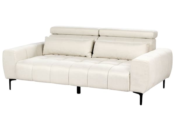 Soffa 3-sits Krämfärgad Tygklädsel med Justerbara Nackstöd Modern Stil Vardagsrumsmöbler
