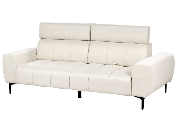 Soffa 3-sits Krämfärgad Tygklädsel med Justerbara Nackstöd Modern Stil Vardagsrumsmöbler