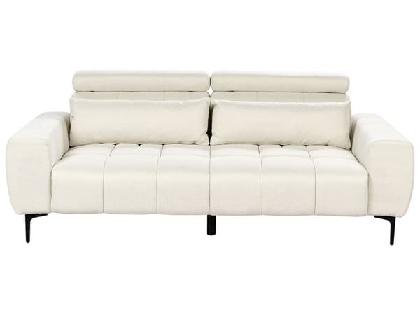Soffa 3-sits Krämfärgad Tygklädsel med Justerbara Nackstöd Modern Stil Vardagsrumsmöbler