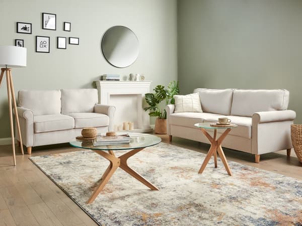 Sofa Lys beige stof Træramme Svingfjedre Stue 2 sæder moderne stil Stue Opholdsrum
