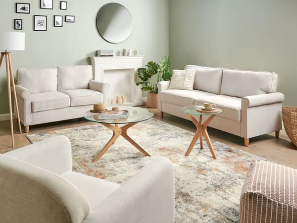 Sofa Lys beige stof Træramme Svingfjedre Stue 2 sæder moderne stil Stue Opholdsrum