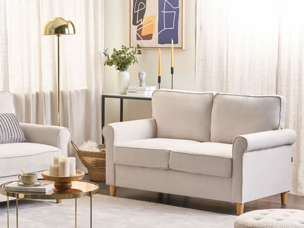 Sofa Lys beige stof Træramme Svingfjedre Stue 2 sæder moderne stil Stue Opholdsrum