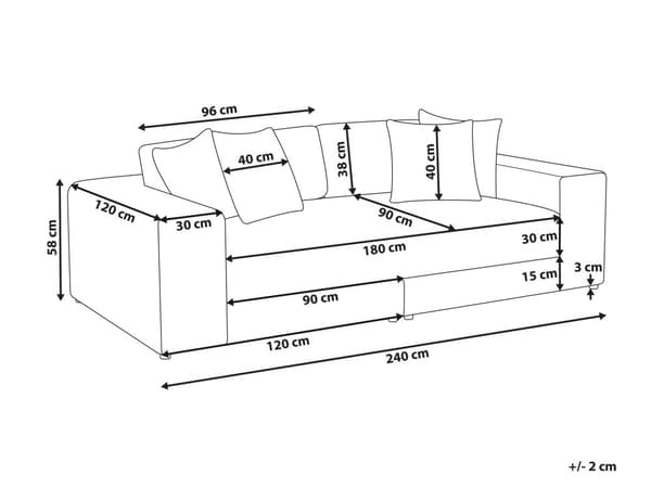 Sofa sort 3-personers polstret stof med dekorative hynder bred Skandinavisk stil moderne