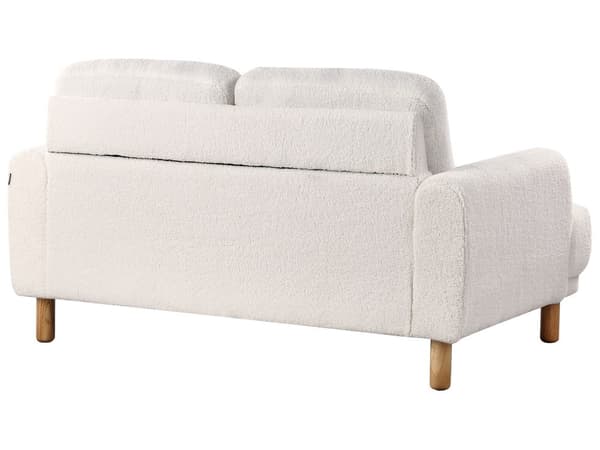 Sohva valkoinen bukleekangas verhoiltu puujalat kahdelle nappikoristeltu olohuoneen retro minimalistinen tyyli