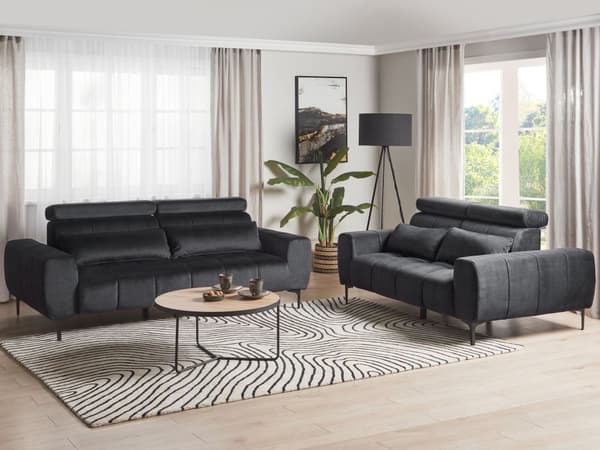 Sofa Sort Velour 2 Personers Tyk Polstret Dyb Blød Stofsofa til Stuen Moderne Inspiration Stue Møbel Moderne