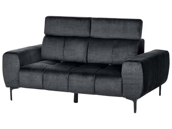 Sofa Sort Velour 2 Personers Tyk Polstret Dyb Blød Stofsofa til Stuen Moderne Inspiration Stue Møbel Moderne