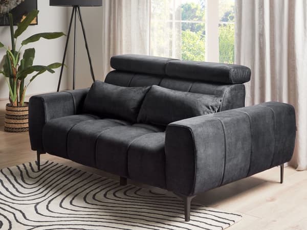 Sofa Sort Velour 2 Personers Tyk Polstret Dyb Blød Stofsofa til Stuen Moderne Inspiration Stue Møbel Moderne