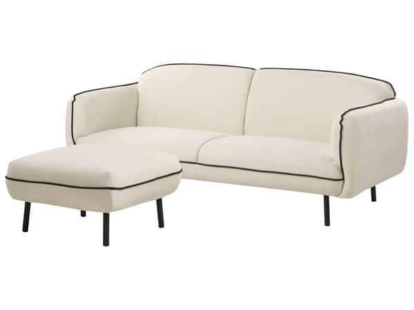 Sofa med fotskammel Lys beige Stoff 3-seter Metallben Dekorative kanter i svart Retro og glamorøs stil Stue