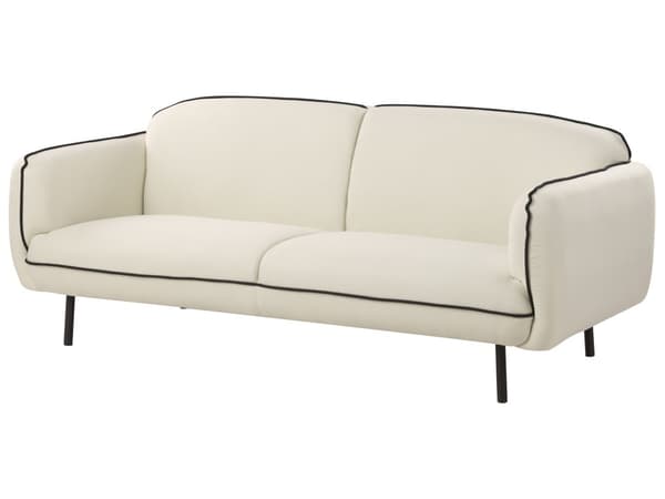 Sofa med fotskammel Lys beige Stoff 3-seter Metallben Dekorative kanter i svart Retro og glamorøs stil Stue